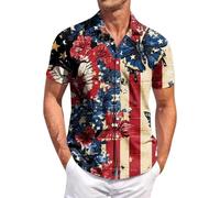 keephen Camicia a Lapel Stampata 3D dell'Estate degli Uomini Gallo Cinque Stelle American Retro Street Top per Le fughe Vita Quotidiana e attività all'aperto