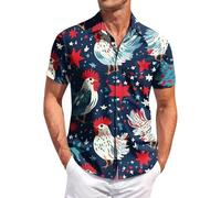 keephen Camicia a Lapel Stampata 3D dell'Estate degli Uomini Gallo Cinque Stelle American Retro Street Top per Le fughe Vita Quotidiana e attività all'aperto
