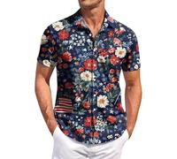keephen Camicia a Lapel Stampata 3D dell'Estate degli Uomini Gallo Cinque Stelle American Retro Street Top per Le fughe Vita Quotidiana e attività all'aperto