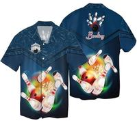keephen Camicie da Bowler Donna/Uomo Cool 3D Bowling Birilli Stampa Camicia con Bottoni Casual Camicetta Bowling Club Camicia Hawaiana