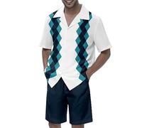 keephen Camicie e Pantaloncini hawaiani da Uomo Set Tigre Stampato Estate Casual Manica Corta Bottone Giù Camicie da Spiaggia 2 Pezzi Completi