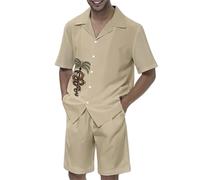 keephen Camicie e Pantaloncini hawaiani da Uomo Set Tigre Stampato Estate Casual Manica Corta Bottone Giù Camicie da Spiaggia 2 Pezzi Completi