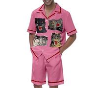 keephen Camicie e Pantaloncini hawaiani da Uomo Set Tigre Stampato Estate Casual Manica Corta Bottone Giù Camicie da Spiaggia 2 Pezzi Completi
