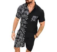 keephen Carte da Gioco da Uomo Set Corti Stampati Abiti da 2 Pezzi Abbigliamento Estivo Casual Camicie e Pantaloncini Button Down Set Tuta da Ginnastica con Tasche