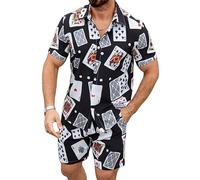 keephen Carte da Gioco da Uomo Set Corti Stampati Abiti da 2 Pezzi Abbigliamento Estivo Casual Camicie e Pantaloncini Button Down Set Tuta da Ginnastica con Tasche