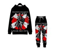keephen Completo da uomo Cavalieri Templari set 2 pezzi stampato in 3D | Felpa con cappuccio e pantaloni jogger stampati con cavalieri, outfit casual, cappuccio con coulisse, streetwear