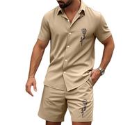 keephen Completo Uomo 2 Pezzi Camicia Hawaiana Boho a Maniche Corte Pantaloni Corti con Coulisse Teschio Tigre Fenicottero Paisley Grafica Outfit da Spiaggia per Vacanze