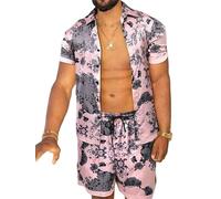 keephen Completo Uomo 2 Pezzi Camicia Hawaiana Boho a Maniche Corte Pantaloni Corti con Coulisse Teschio Tigre Fenicottero Paisley Grafica Outfit da Spiaggia per Vacanze