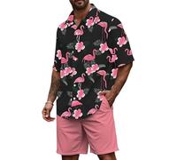 keephen Completo Uomo 2 Pezzi Camicia Hawaiana Boho a Maniche Corte Pantaloni Corti con Coulisse Teschio Tigre Fenicottero Paisley Grafica Outfit da Spiaggia per Vacanze