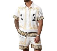keephen Completo Uomo 2 Pezzi Camicia Hawaiana Boho a Maniche Corte Pantaloni Corti con Coulisse Teschio Tigre Fenicottero Paisley Grafica Outfit da Spiaggia per Vacanze