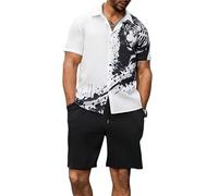 keephen Completo Uomo 2 Pezzi Camicia Hawaiana Boho a Maniche Corte Pantaloni Corti con Coulisse Teschio Tigre Fenicottero Paisley Grafica Outfit da Spiaggia per Vacanze
