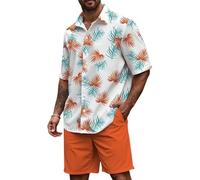 keephen Completo Uomo 2 Pezzi Camicia Hawaiana Boho a Maniche Corte Pantaloni Corti con Coulisse Teschio Tigre Fenicottero Paisley Grafica Outfit da Spiaggia per Vacanze