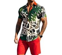 keephen Completo Uomo 2 Pezzi Camicia Hawaiana Boho a Maniche Corte Pantaloni Corti con Coulisse Teschio Tigre Fenicottero Paisley Grafica Outfit da Spiaggia per Vacanze
