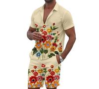 keephen Completo Uomo 2 Pezzi Camicia Hawaiana Boho a Maniche Corte Pantaloni Corti con Coulisse Teschio Tigre Fenicottero Paisley Grafica Outfit da Spiaggia per Vacanze