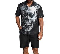 keephen Completo Uomo 2 Pezzi Camicia Hawaiana Boho a Maniche Corte Pantaloni Corti con Coulisse Teschio Tigre Fenicottero Paisley Grafica Outfit da Spiaggia per Vacanze