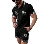 keephen Completo Uomo 2 Pezzi Camicia Hawaiana Boho a Maniche Corte Pantaloni Corti con Coulisse Teschio Tigre Fenicottero Paisley Grafica Outfit da Spiaggia per Vacanze