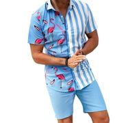 keephen Completo Uomo 2 Pezzi Camicia Hawaiana Boho a Maniche Corte Pantaloni Corti con Coulisse Teschio Tigre Fenicottero Paisley Grafica Outfit da Spiaggia per Vacanze