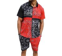 keephen Completo Uomo 2 Pezzi Camicia Hawaiana Boho a Maniche Corte Pantaloni Corti con Coulisse Teschio Tigre Fenicottero Paisley Grafica Outfit da Spiaggia per Vacanze