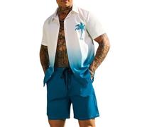 keephen Completo Uomo 2 Pezzi Camicia Hawaiana Boho a Maniche Corte Pantaloni Corti con Coulisse Teschio Tigre Fenicottero Paisley Grafica Outfit da Spiaggia per Vacanze