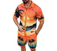 keephen Completo Uomo 2 Pezzi Camicia Hawaiana Boho a Maniche Corte Pantaloni Corti con Coulisse Teschio Tigre Fenicottero Paisley Grafica Outfit da Spiaggia per Vacanze