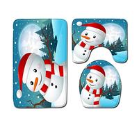 keephen Coprisedile per WC natalizio 3 pezzi Set Tappetino da bagno Casa Tappetini assorbenti antiscivolo Decorazione Tappeto Tappeto di flanella