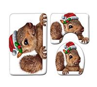 keephen Coprisedile per WC natalizio 3 pezzi Set Tappetino da bagno Casa Tappetini assorbenti antiscivolo Decorazione Tappeto Tappeto di flanella