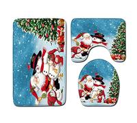 keephen Coprisedile per WC natalizio 3 pezzi Set Tappetino da bagno Casa Tappetini assorbenti antiscivolo Decorazione Tappeto Tappeto di flanella