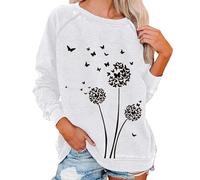 keephen Felpa da Donna con Stampa Farfalla e Dente di Leone Maglione Vintage con Collo a Giro e Maniche Lunghe Maglione da Donna