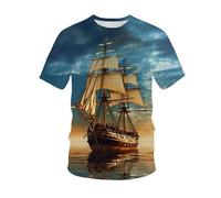 keephen Maglietta da Uomo a Maniche Corte con Stampa Grafica di Una Barca a Vela Realizzata con Stampa 3D in Stile Streetwear Harajuku dal Taglio Ampio Perfetta per L'Estate