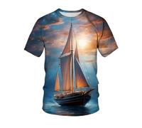 keephen Maglietta da Uomo a Maniche Corte con Stampa Grafica di Una Barca a Vela Realizzata con Stampa 3D in Stile Streetwear Harajuku dal Taglio Ampio Perfetta per L'Estate