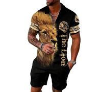 keephen Set da Uomo a Due Pezzi con Stampa Testa di Tigre Polo Estiva con Colletto e Mezza Zip e Pantaloncini abbinati Completo Casual di Lusso Europeo per la Spiaggia e Le Vacanze