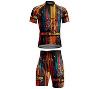 keephen Set di Maglie da Ciclismo da Uomo Vintage 3D Stampato Ciclo Camicia a Maniche Corte e Pantaloncini Imbottiti Tuta da Ciclismo Bicicletta Outfits