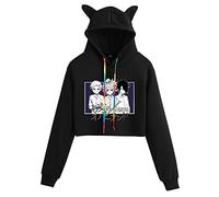 keephen The Promised Neverland Felpa con Cappuccio Emma Norman Ray Manica Lunga Cat Ear Crop Top Felpe con Cappuccio Anime Pullover Felpe per Donne Ragazze