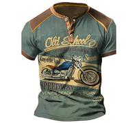 keephen Uomo Motor Oil 3D Print T-Shirts Vintage Distressed Henley T-Shirt Stand Collar Short Sleeve Tops Motorcycle Racing Shirts
