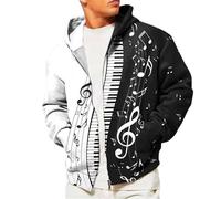 keephen Uomo Zip Hoodie Music Notes 3D Printed Sweater Casual Pullover Felpa con Cappuccio