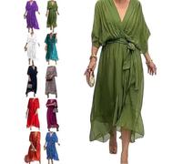 Keepholdon Dress, Stylish And Elegant V-Neck Maxi Dress, Women High Waist Loose Chiffon Dresses for Summer (Green,4XL)