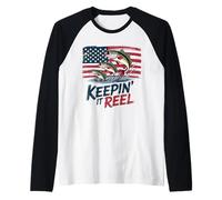 Keepin It - Mulinello da pesca con bandiera americana, motivo: pescatore patriottico Maglia con Maniche Raglan