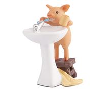 KEEPKAP Statua a forma di maialino, decorazione per la casa in resina, statua da giardino a forma di animale fortunato per micro paesaggi (maiale sta spazzolando i denti)