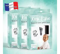 Keep'Love Confezione da 3 kit di impronte per bambini, tampone senza inchiostro, mano e piede bambino, souvenir regalo nascita e cornice, grandi dimensioni 12,5 x 8 cm
