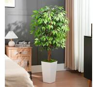 Keeplush Albero artificiale di ficus con 3 tronchi curvi naturali, 150 cm, verde realistico con fioriera bianca, albero finto alto e lussureggiante per la decorazione della casa e interni