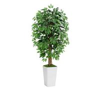 Keeplush Albero artificiale di ficus con 3 tronchi curvi naturali, 150 cm, verde realistico con fioriera bianca, albero finto alto e lussureggiante per la decorazione della casa e interni
