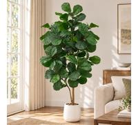 Keeplush Fico Lirata Artificiale 180cm-piante finte da esterno grandi completa di vaso bianco e ciottoli decorativi. piante finte- La scelta ideale per arredare uffici, soggiorni e camere da letto.