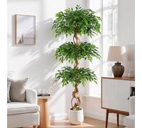 Keeplush Pianta artificiale, albero di ficus, 180 cm, con vaso bianco, grande come reale, con tronco curvo e 1860 foglie, albero artificiale per decorazione di interni, soggiorno, camera da letto