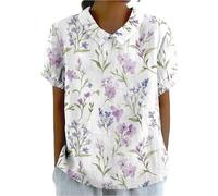 keepmore Camicetta Estiva Vintage da Donna con Stampa Floreale 3D Colletto con Revers e Maniche Corte. Top da Donna per Le Vacanze alle Hawaii e per attività all'aperto