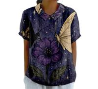 keepmore Camicetta Estiva Vintage da Donna con Stampa Floreale 3D Colletto con Revers e Maniche Corte. Top da Donna per Le Vacanze alle Hawaii e per attività all'aperto