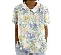 keepmore Camicetta Estiva Vintage da Donna con Stampa Floreale 3D Colletto con Revers e Maniche Corte. Top da Donna per Le Vacanze alle Hawaii e per attività all'aperto