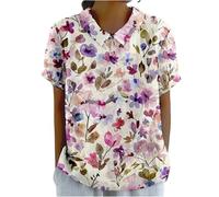 keepmore Camicetta Estiva Vintage da Donna con Stampa Floreale 3D Colletto con Revers e Maniche Corte. Top da Donna per Le Vacanze alle Hawaii e per attività all'aperto