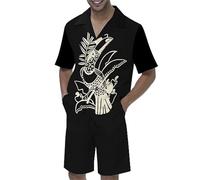 keepmore Camicia Hawaiana e Pantaloncini da Uomo Set 2 Pezzi Abiti Tigre Stampato Casual Button Down Manica Corta Camicia