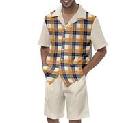 keepmore Camicia Hawaiana e Pantaloncini da Uomo Set 2 Pezzi Abiti Tigre Stampato Casual Button Down Manica Corta Camicia