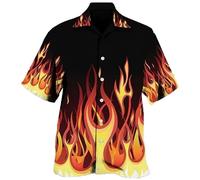keepmore Camicia Uomo Fuoco Camicie a Maniche Corte Stampate con Fiamme di Fuoco retrò 3D Comode Camicie da Spiaggia hawaiane estive